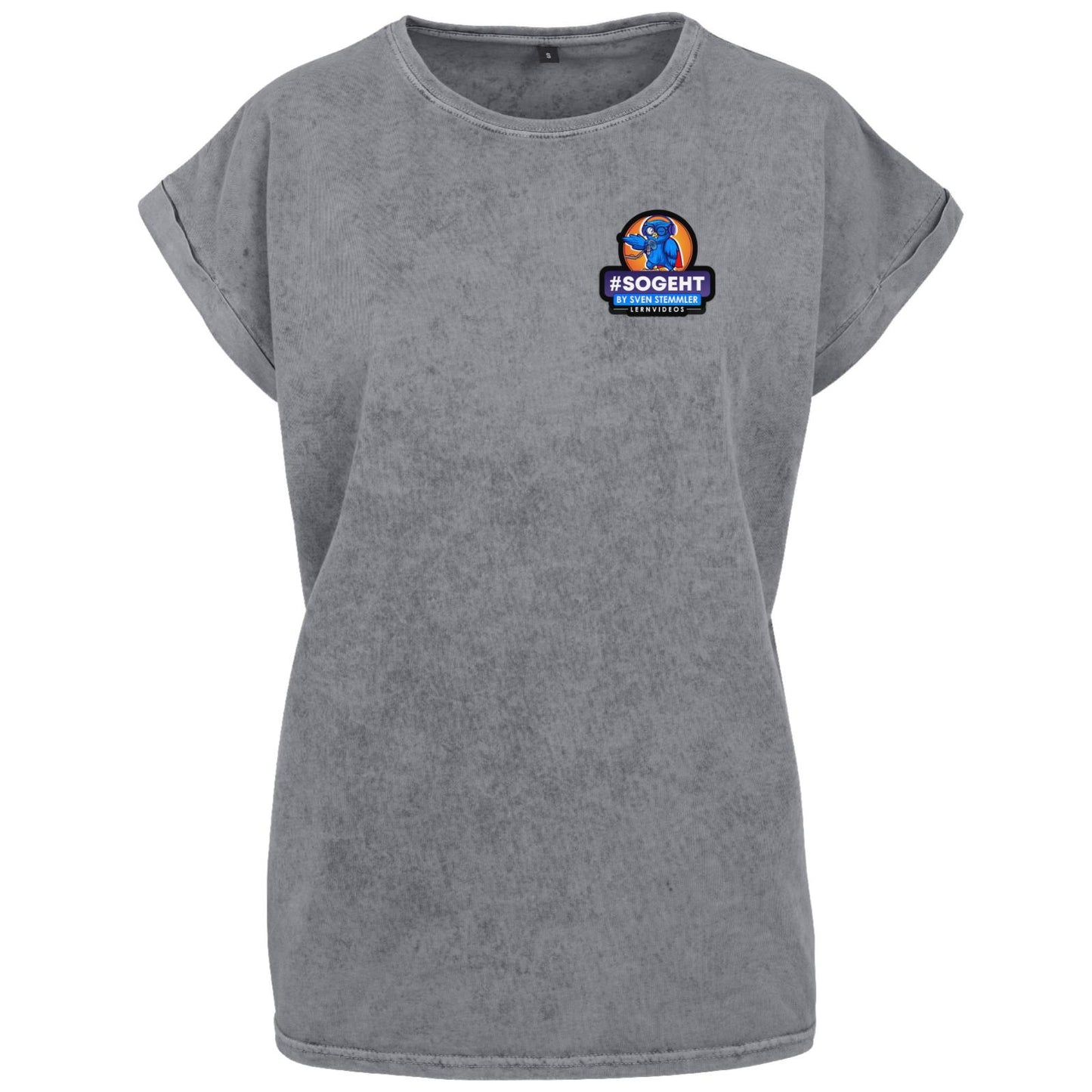 Ladies Acid Washed Extended Shoulder Tee - Logo mit schwarzem Rand