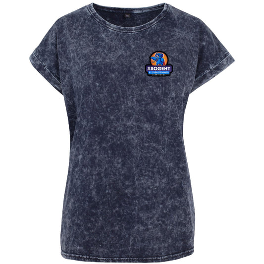 Ladies Acid Washed Extended Shoulder Tee - Logo mit schwarzem Rand